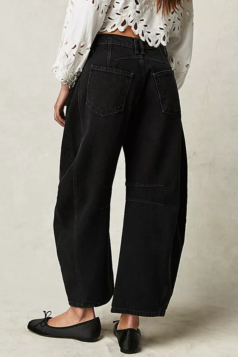 Pocket Without Belt Mid Waist Loose Denim Jeans(no Belt)