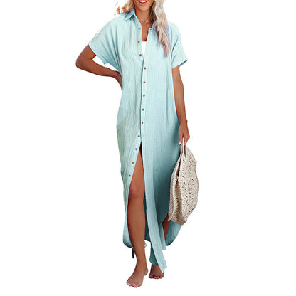 Color ’s Summer V-neck Cardigan Shirt – Short Sleeve Single Breasted Top