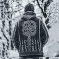 Men's Vintage Viking Tribal Tree Of Life Jacquard Knit Hooded Cardigan artswardrobe