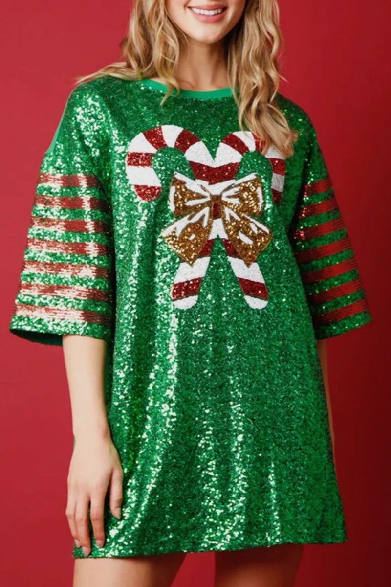 Patchwork Sequins O Neck T-shirts(4 Colors)