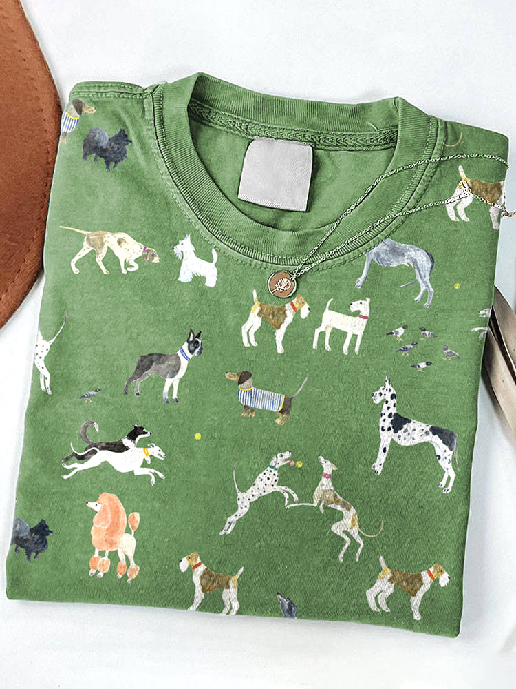 Comstylish Cute Dogs Art Print Short Sleeve T-Shirt
