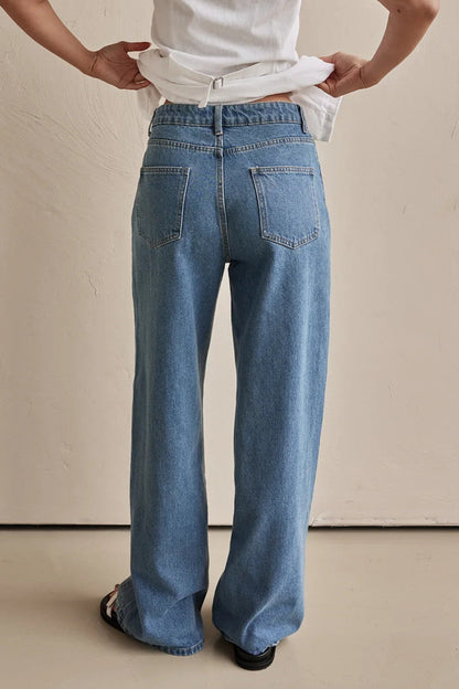 Distressed Contrast High Waist Loose Denim Jeans