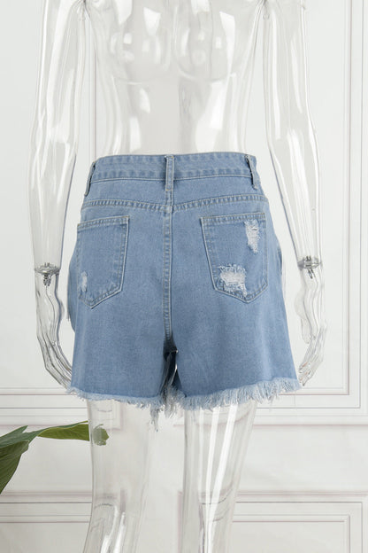 Simplicity Tassel Ripped Straight Denim Shorts
