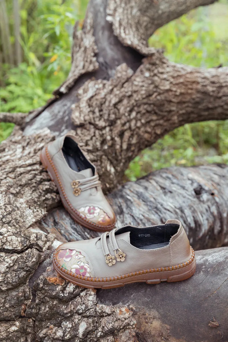 Rumour Has It| Embroidered Leather Loafer - Grey
