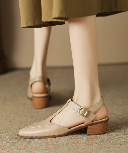 Brown Chunky Sheepskin Simple Splicing Sandals Hollow Out Pointed Toe Ap1015