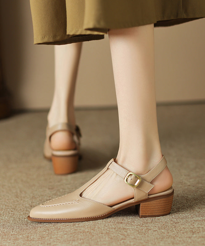 Brown Chunky Sheepskin Simple Splicing Sandals Hollow Out Pointed Toe Ap1015