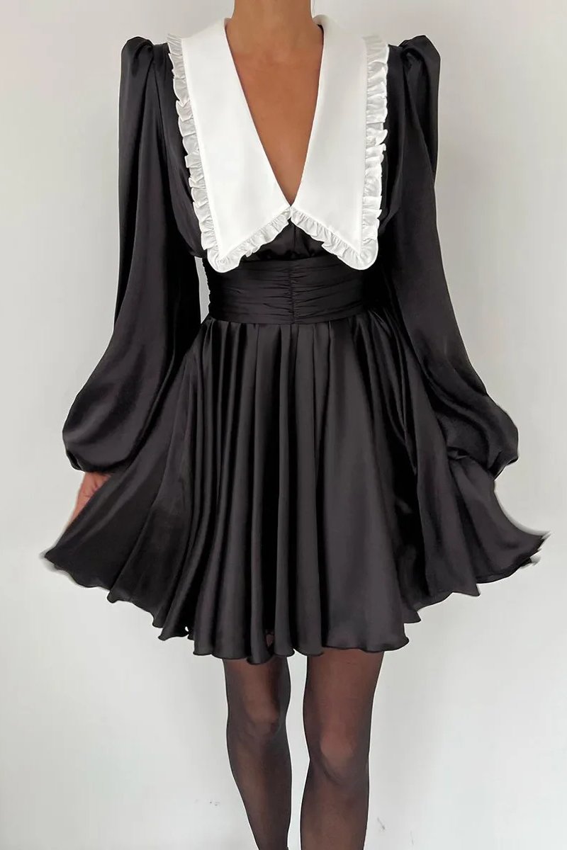 Milena V-neck Lantern Sleeve Mini Dress
