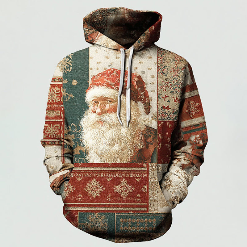 Comstylish Men's Retro Christmas Santa Claus Color Block Hooded Sweatshirt