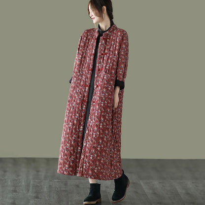 Retro Pocket Warm Long Cotton Coat