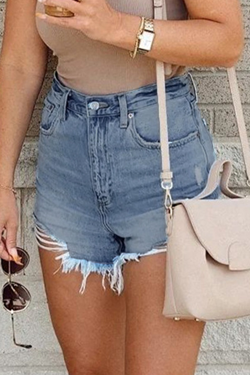 Street Ripped High Waist Denim Shorts