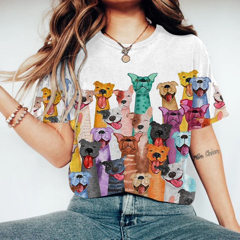 Comstylish Smile Cute Dogs Photo Printed Casual T-Shirt