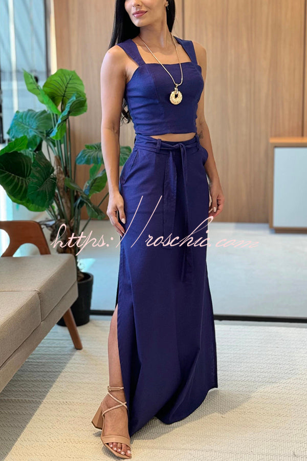 Color Slim Fit Camisole Top and High Waist Slit Pocket Long Skirt Set