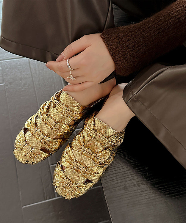Stylish Gold Faux Leather Splicing Slide Sandals Hollow Out Ap1019