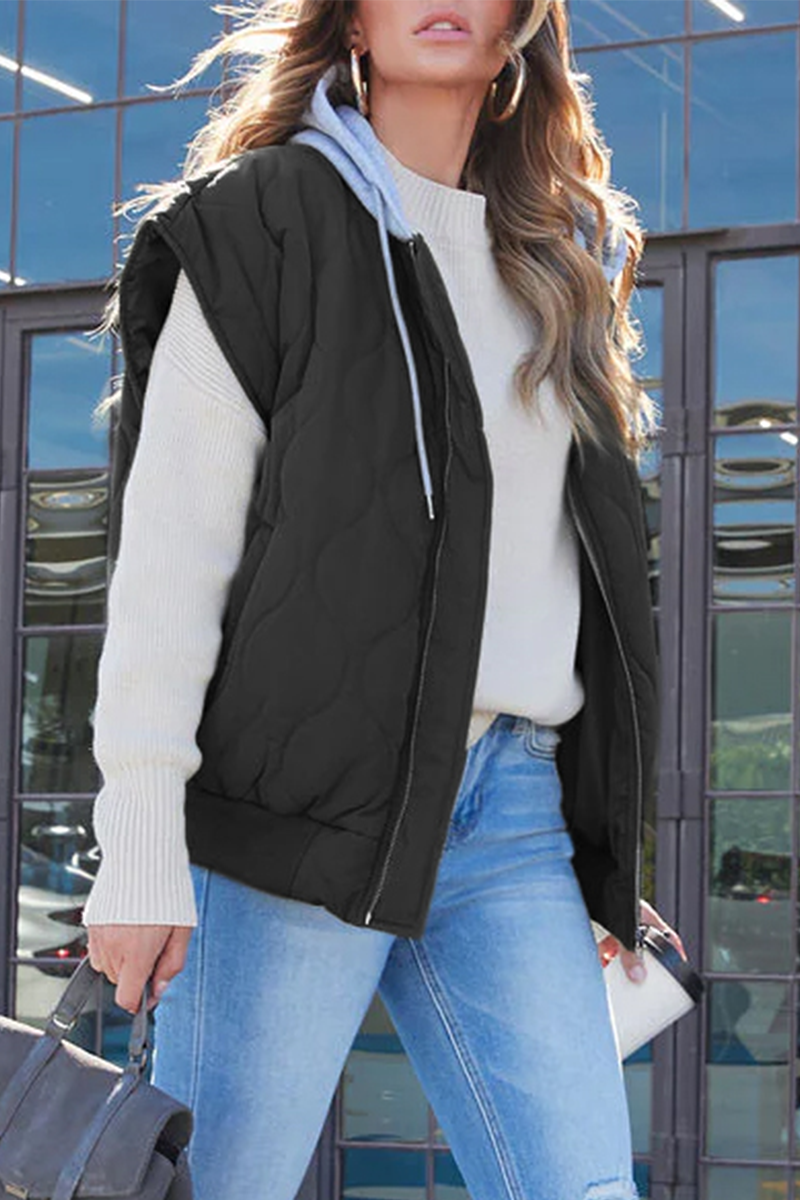 Zipper Contrast Hooded Waistcoats