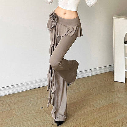 Taruxy Flower Ribbons Straight Pants for Color High Strecth Folds Patchwork Female Summer Trousers