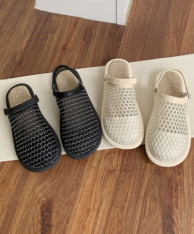 Beige Hollow Out Breathable Mesh Splicing Sandals Aa027