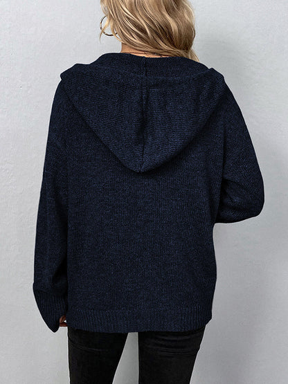 Wrap Buttoned Hooded Color Cardigan