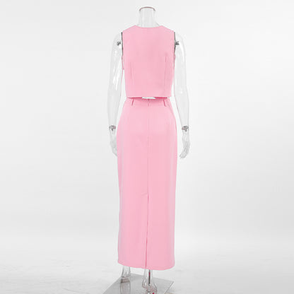 Pink Suit Waistcoat and Skirt Set