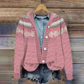 Vintage Snowflake Wave Print Button Hooded Knitted Cardigan elevenforest