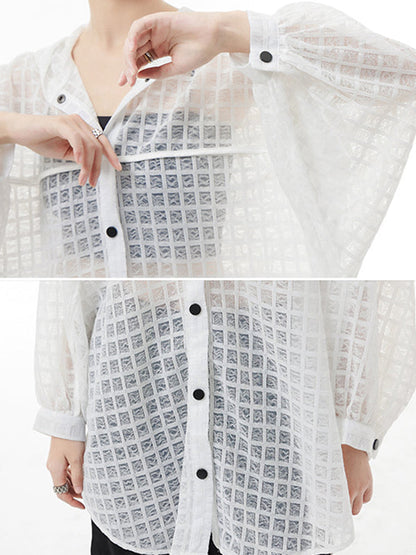 Loose Batwing Sleeves Sun Protection See-through Blouse
