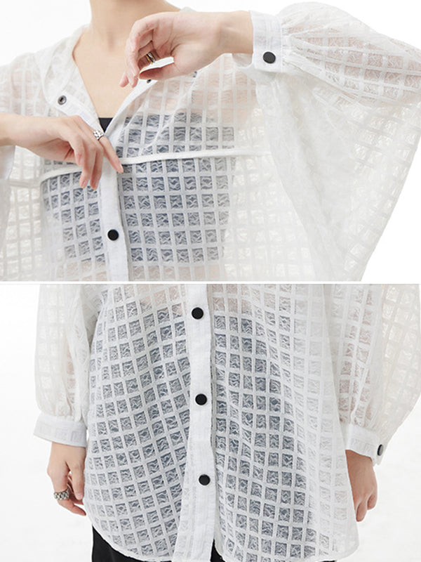 Loose Batwing Sleeves Sun Protection See-through Blouse