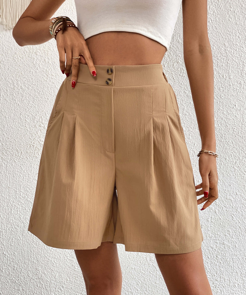 Eden Pocketed High Waist Shorts - Khaki