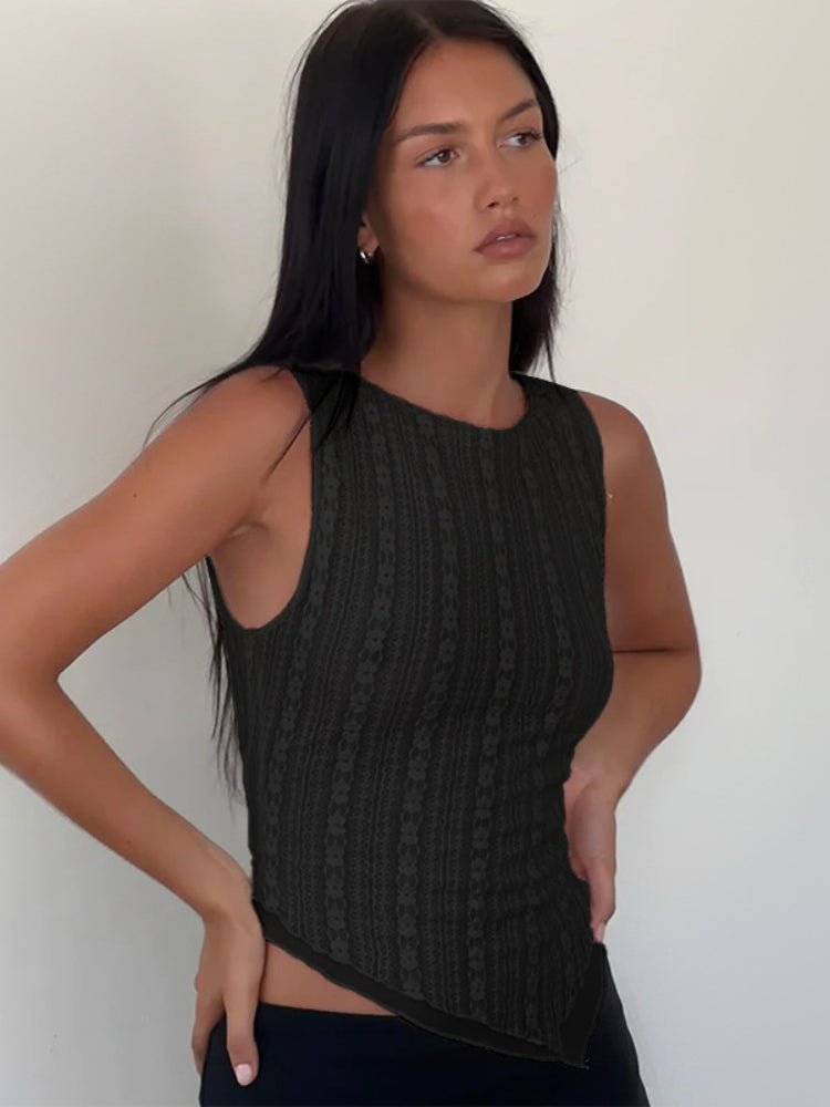 Tossy ’s Texture O Neck Tank Top Summer Sleeveless Irregular Hem Tee Shirts Slim Fit Going Out Holiday Female Tops
