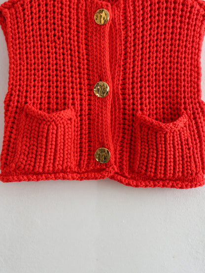 Large Buttons Color Knit Vest Cardigan
