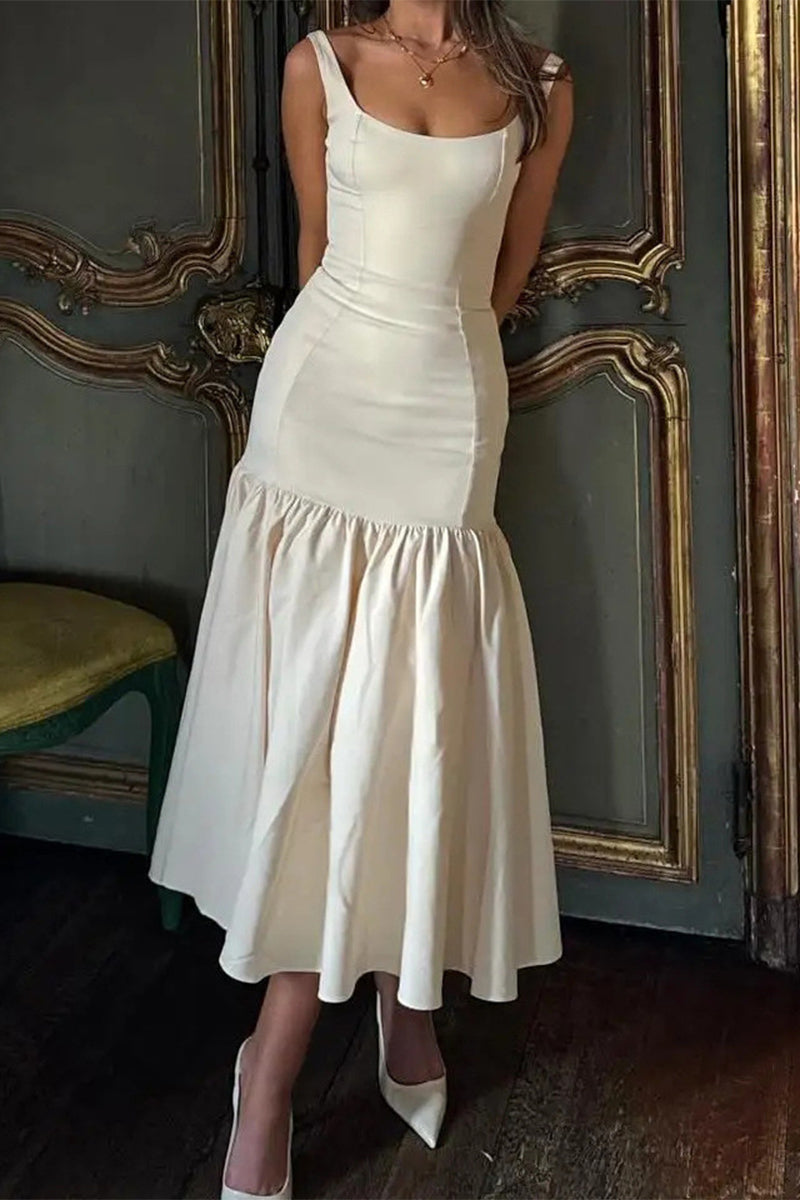 Color Ruched U Neck Vest Dresses