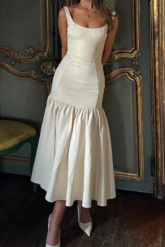 Color Ruched U Neck Vest Dresses