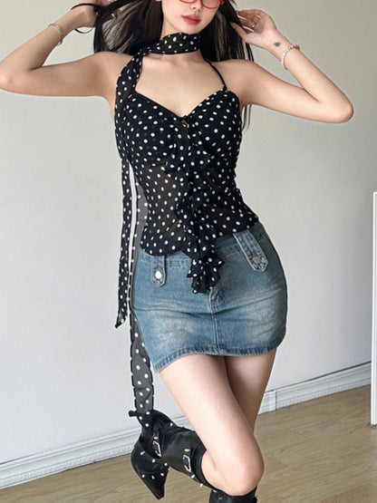 Taruxy Lace Up Drape See Through Crop Tops Print Slim Bandage Tank Top Hot Beach Backless Shirts