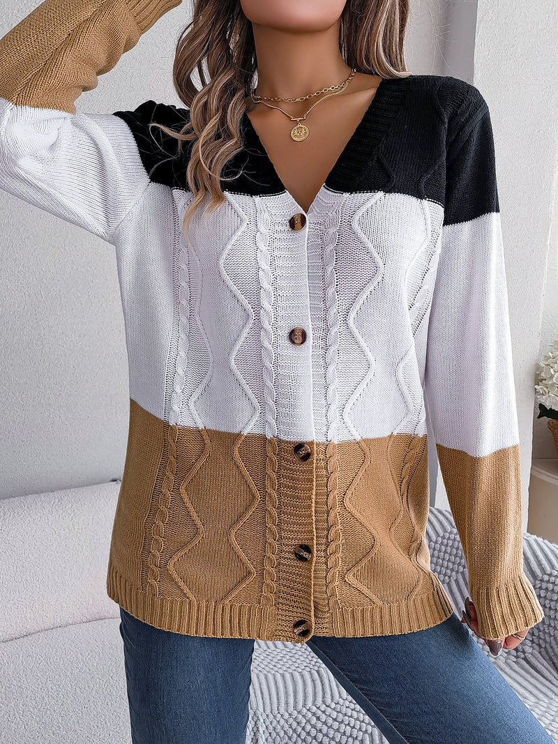 Autumn Winter Contrast Color Button Long Sleeve Sweater Cardigan Coat Clothing