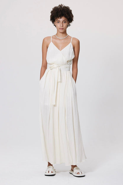 Wrapover Lace Up Cami Maxi Dress Beige