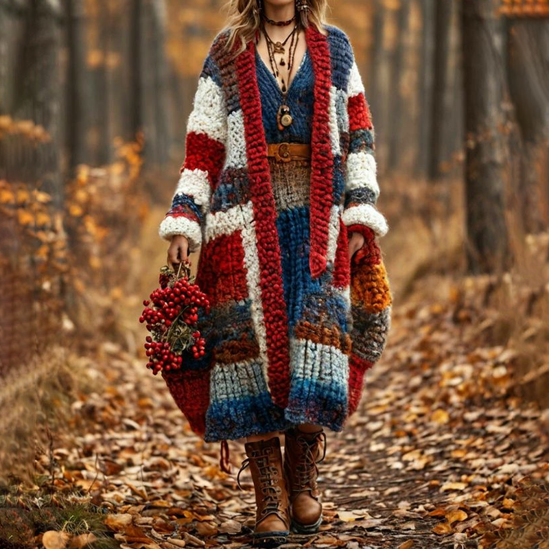 Women's  Patchwork Pattern Sweater Cardigan artswardrobe