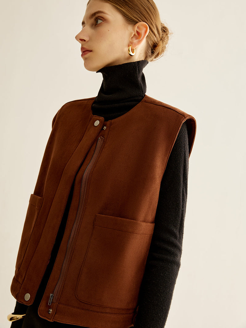 Suede Zipper Short Vest