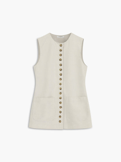 Cotton & Linen Button-front Vest