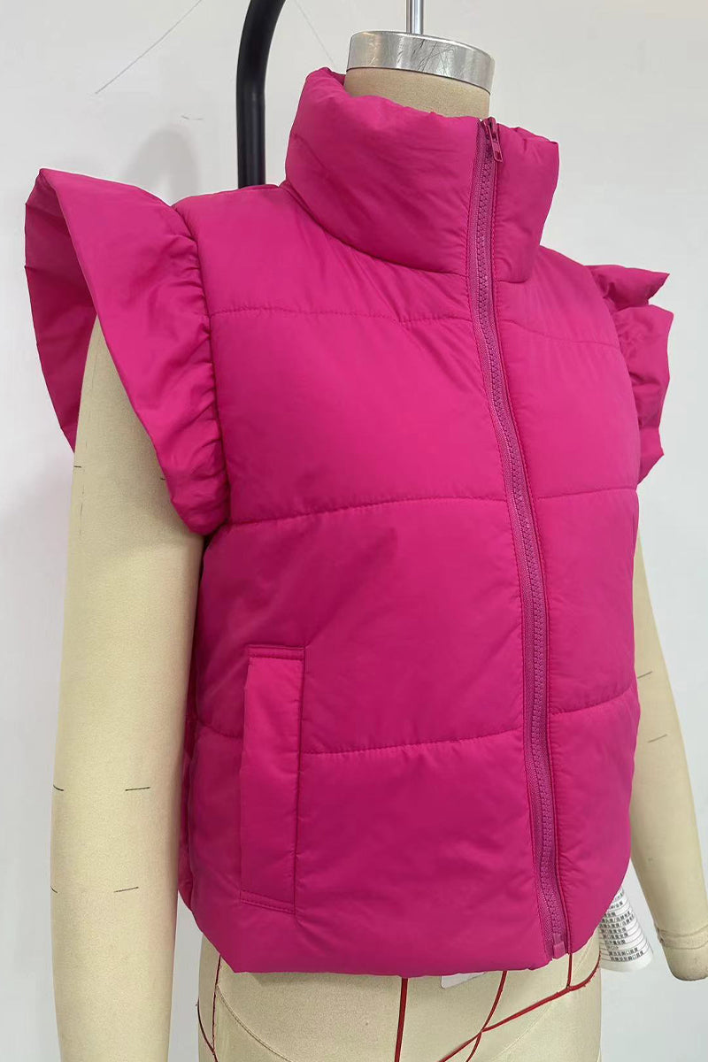 Daily Ruffle Zipper Mandarin Collar Waistcoats(3 Colors)