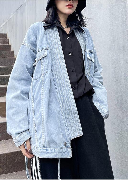 Handmade Pockets Fine Outwear Denim Light Blue Tunic Coat