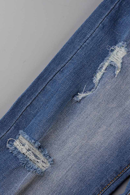 Street Patchwork Ripped Straight Denim Jeans(3 Colors)