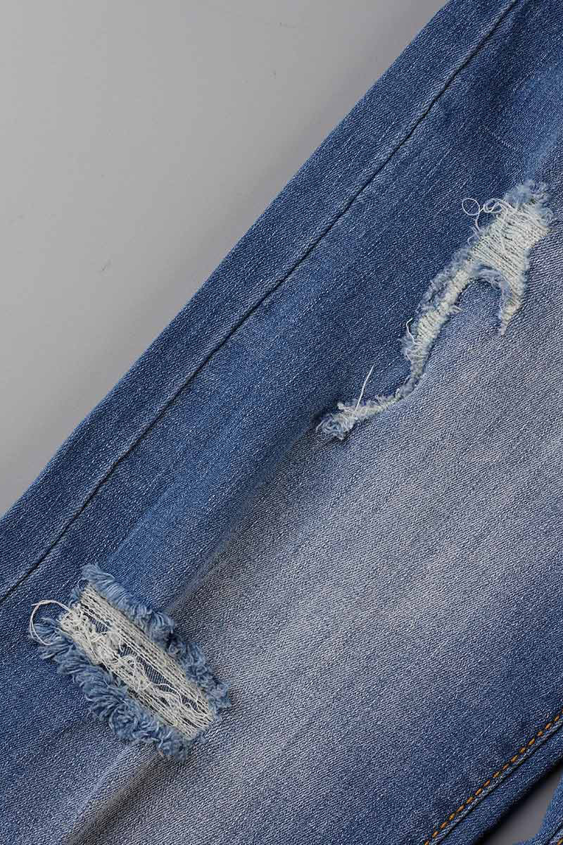Street Patchwork Ripped Straight Denim Jeans(4 Colors)