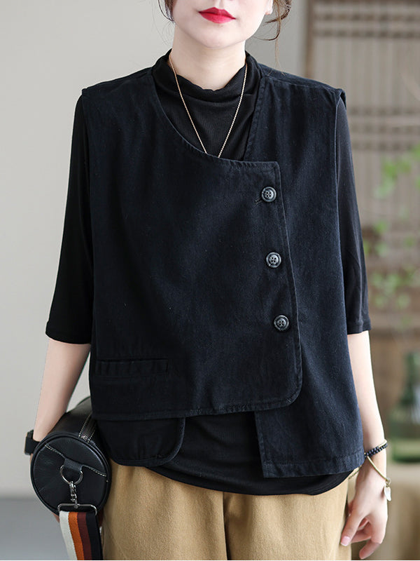 Asymmetric Color Buttoned Vest Top