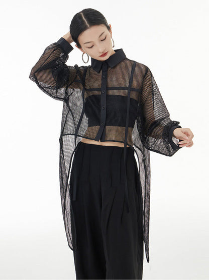 Stylish Long Sleeves Loose Mesh See-through Sun Protection Blouses&shirts Tops