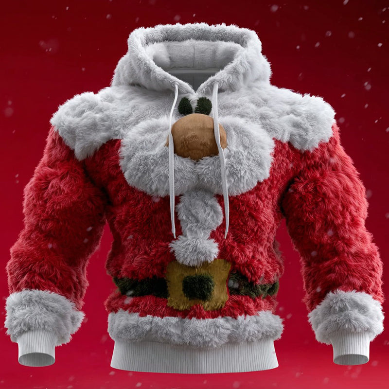 Comstylish Men's Santa Claus Color Block Cosplay Plush Sweatshirt