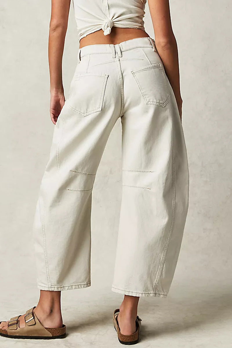 Pocket Without Belt Mid Waist Loose Denim Jeans(no Belt)