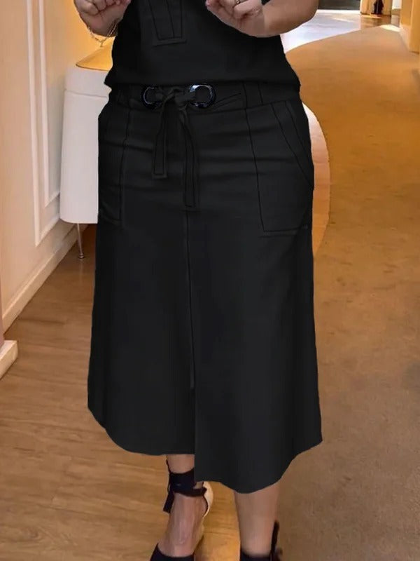 High Waisted Loose Split-front Split-joint Tied Waist Skirts