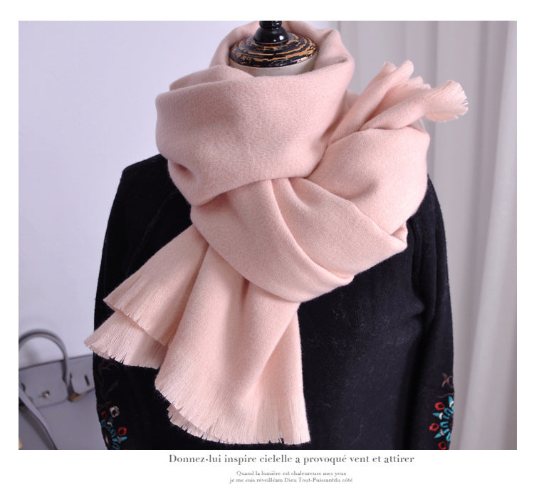 Women's Solid-color Cashmere Scarf with Thick Tassels