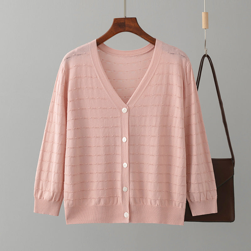 Ice Silk Knitted Cardigan Summer Matching Skirt Anti Loose Shawl Air Conditioning Shirt Outer Wear Thin Coat Top