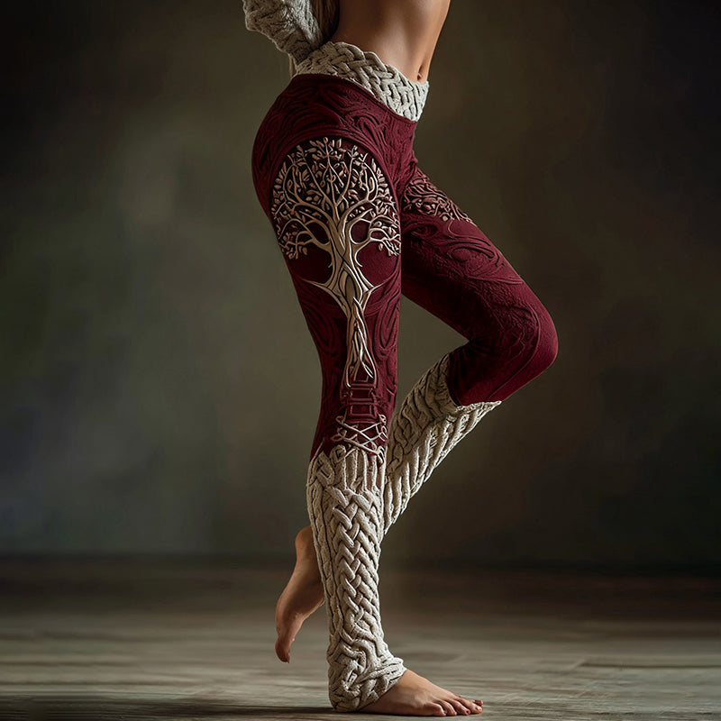 Vintage Viking Tree Of Life Celtic Knot Art Knit Cozy Leggings artswardrobe