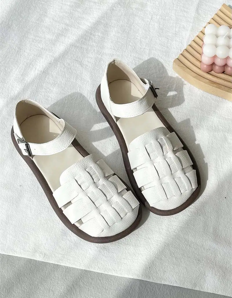 Woven Leather Flat Sandals