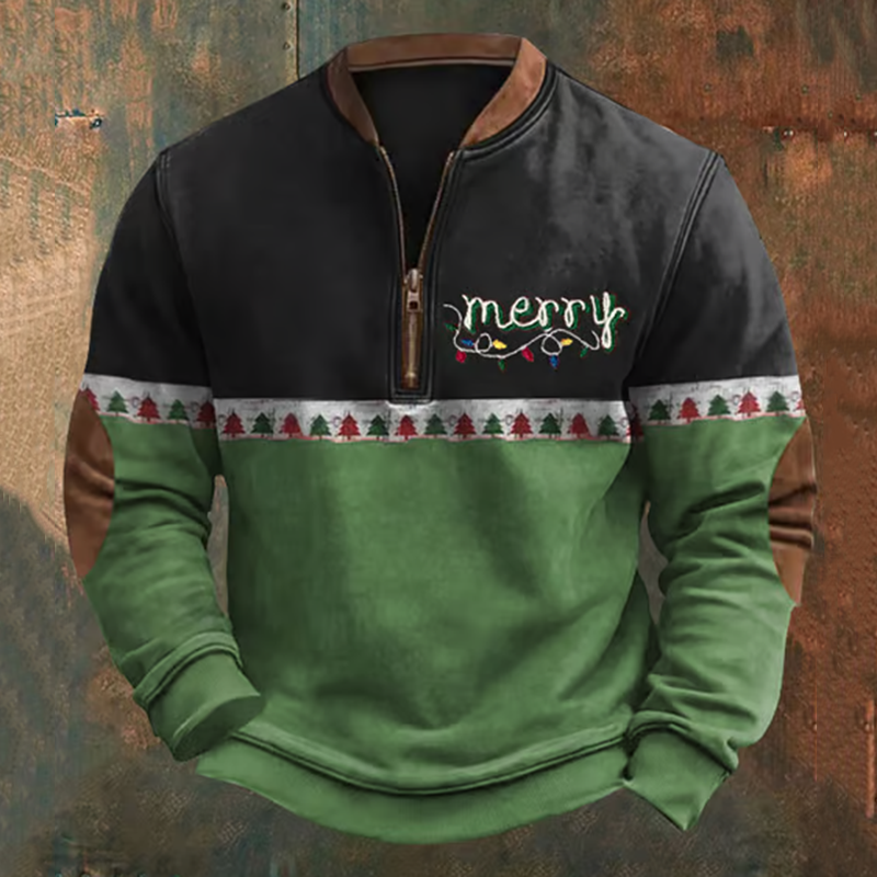 Comstylish Men's Vintage Merry Christmas In Lights Print Sweatshirt